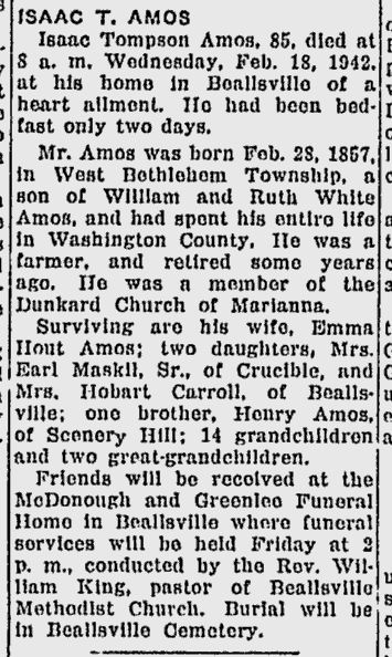 Isaac T. Amos obit